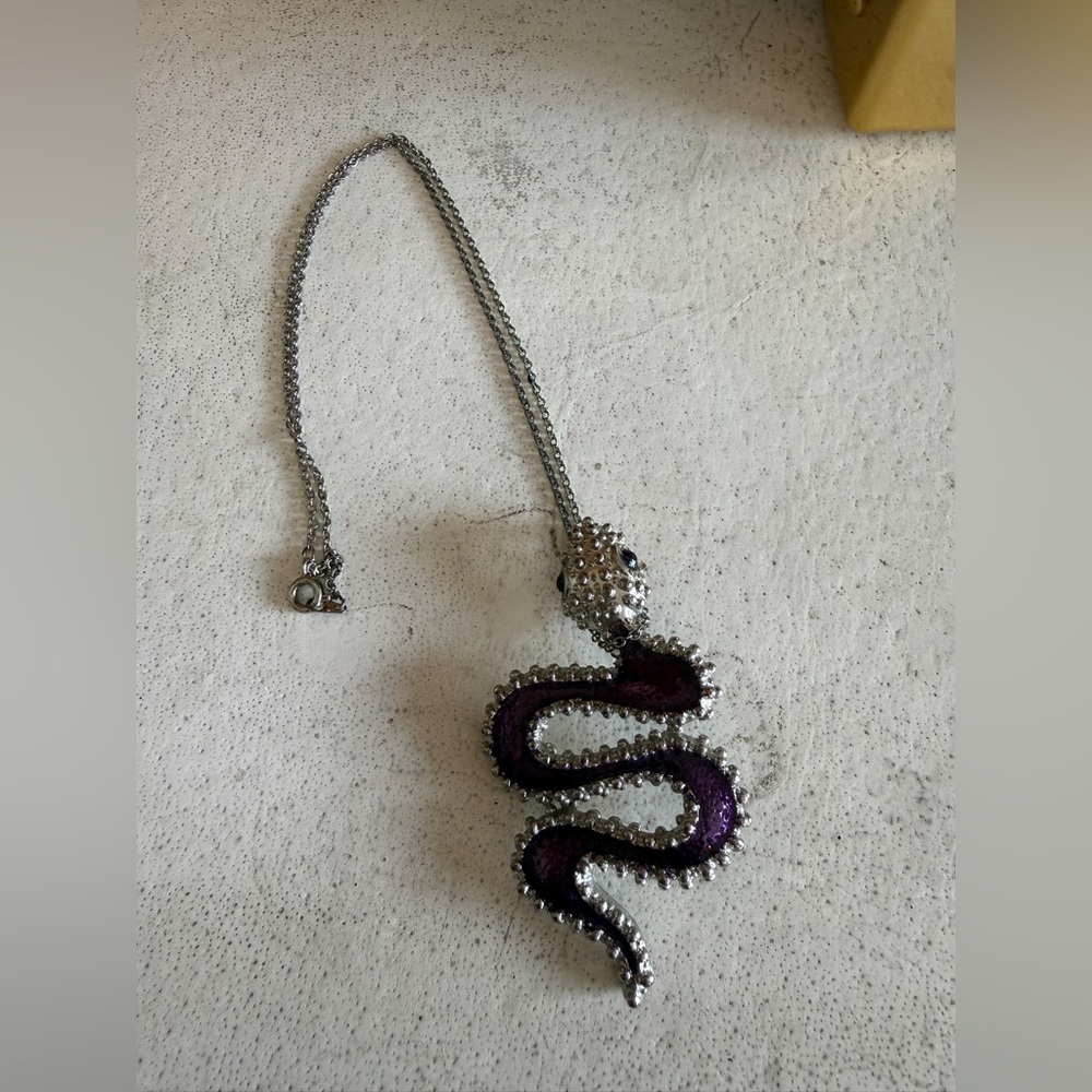 Silver & Purple Enamel Snake Necklace – Gothic Serpent Pendant